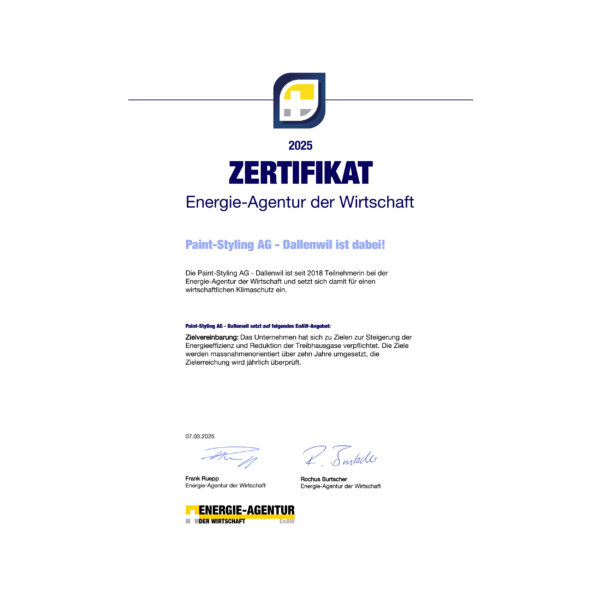 Paint Styling Unternehmen Urkunde CO22025 Dallenwil