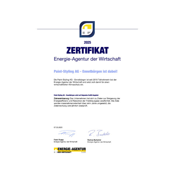 Paint Styling Unternehmen Urkunde CO22025 Ennetbuergen
