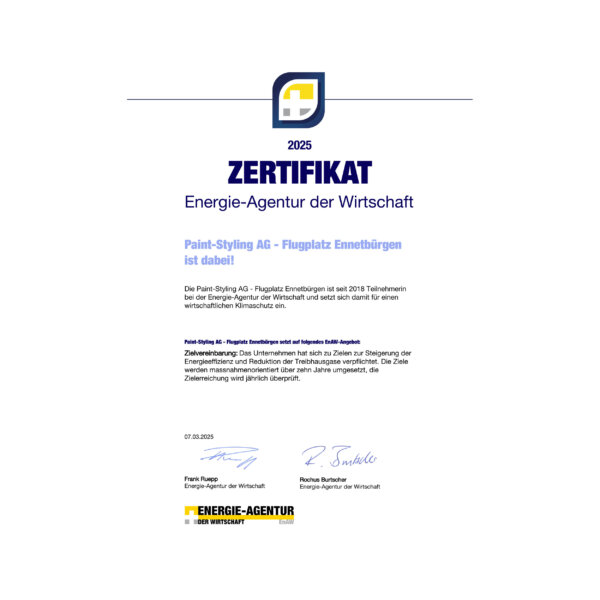 Paint Styling Unternehmen Urkunde CO22025 FL Ennetbuergen DEV
