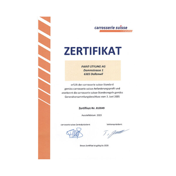 Paint Styling Unternehmen Urkunde VSCI 2025