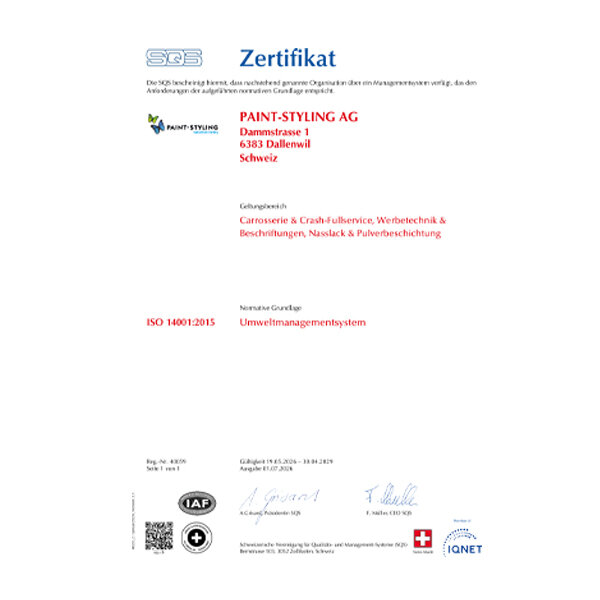 Paint Styling ISO 14001 2026 angepasst Juli